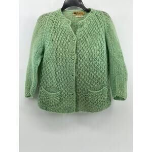 ORBACH'S Women's Green Vintage Open-Knit Button-Up Wool-Mohair Cardigan SZ S